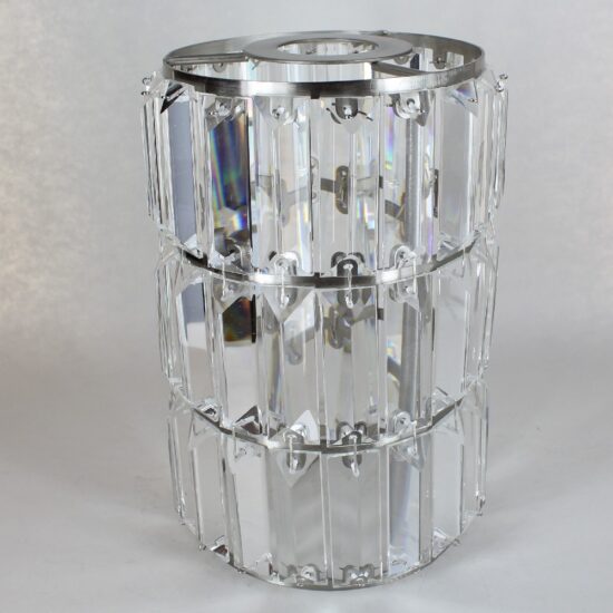 6IN DIAMETER X 8-7/8IN HEIGHT BRUSHED NICKEL CRYSTAL PRISM CYLINDER SHADE WITH 1-5/8IN HOLE